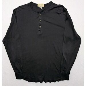 Vintage St. Johns Bay Men's L L/S Henley Black 90s Cotton Made in USA